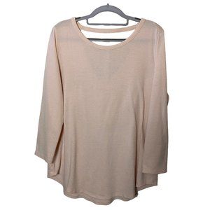 Ann Taylor Loft women's pale‎ pink open back 3/4 sleeve tshirt Sz L